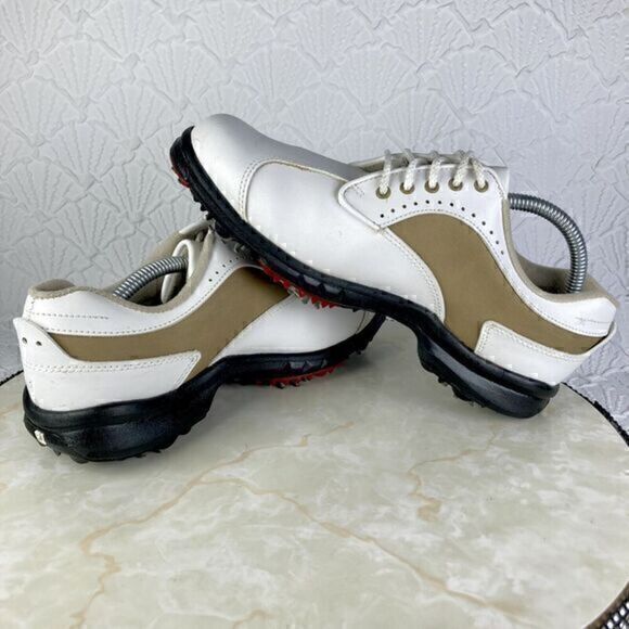 FootJoy Golf Shoes Womens 7 White Brown GreenJoys Soft Spikes Lace Up Sneakers - Picture 10 of 12